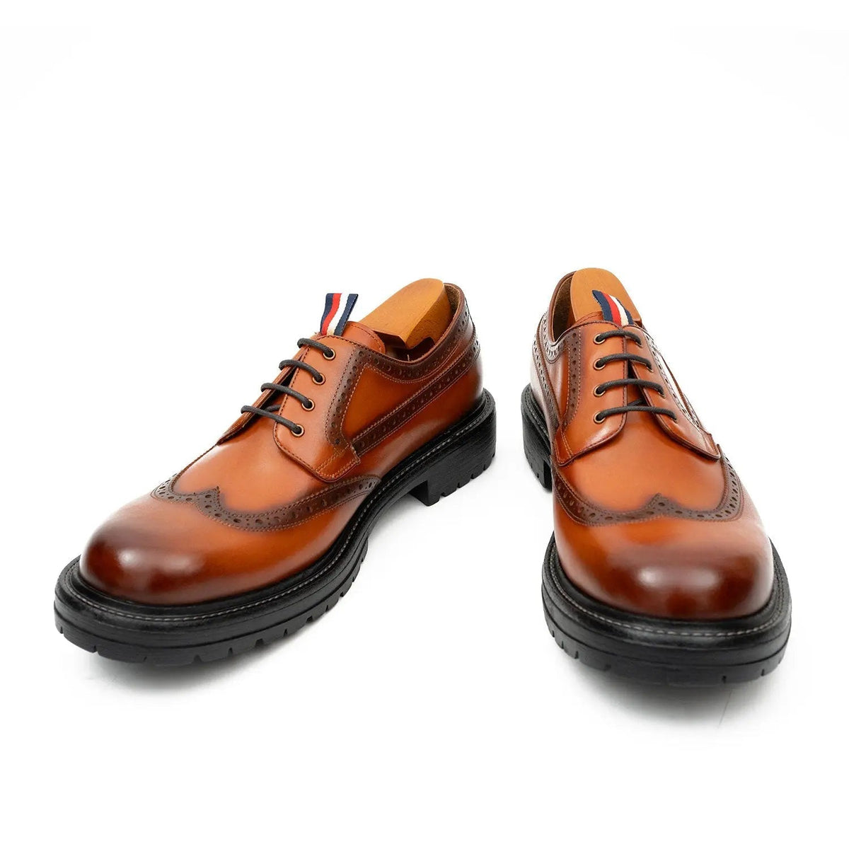 Orange-Brown Wingtip Calf Leather Derby Shoes