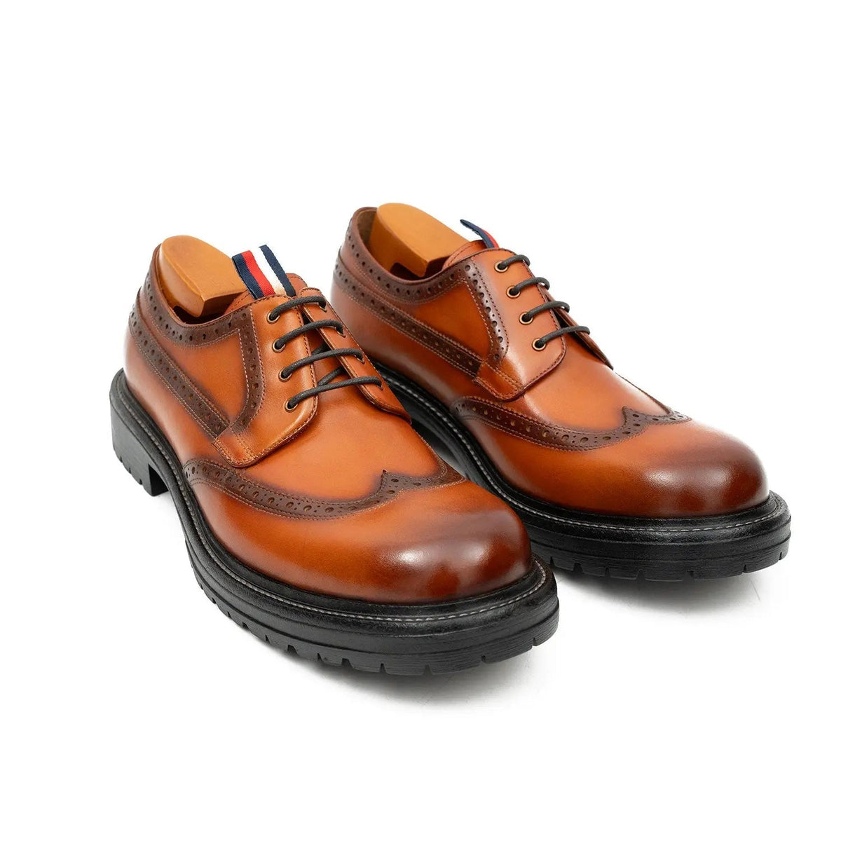 Orange-Brown Wingtip Calf Leather Derby Shoes