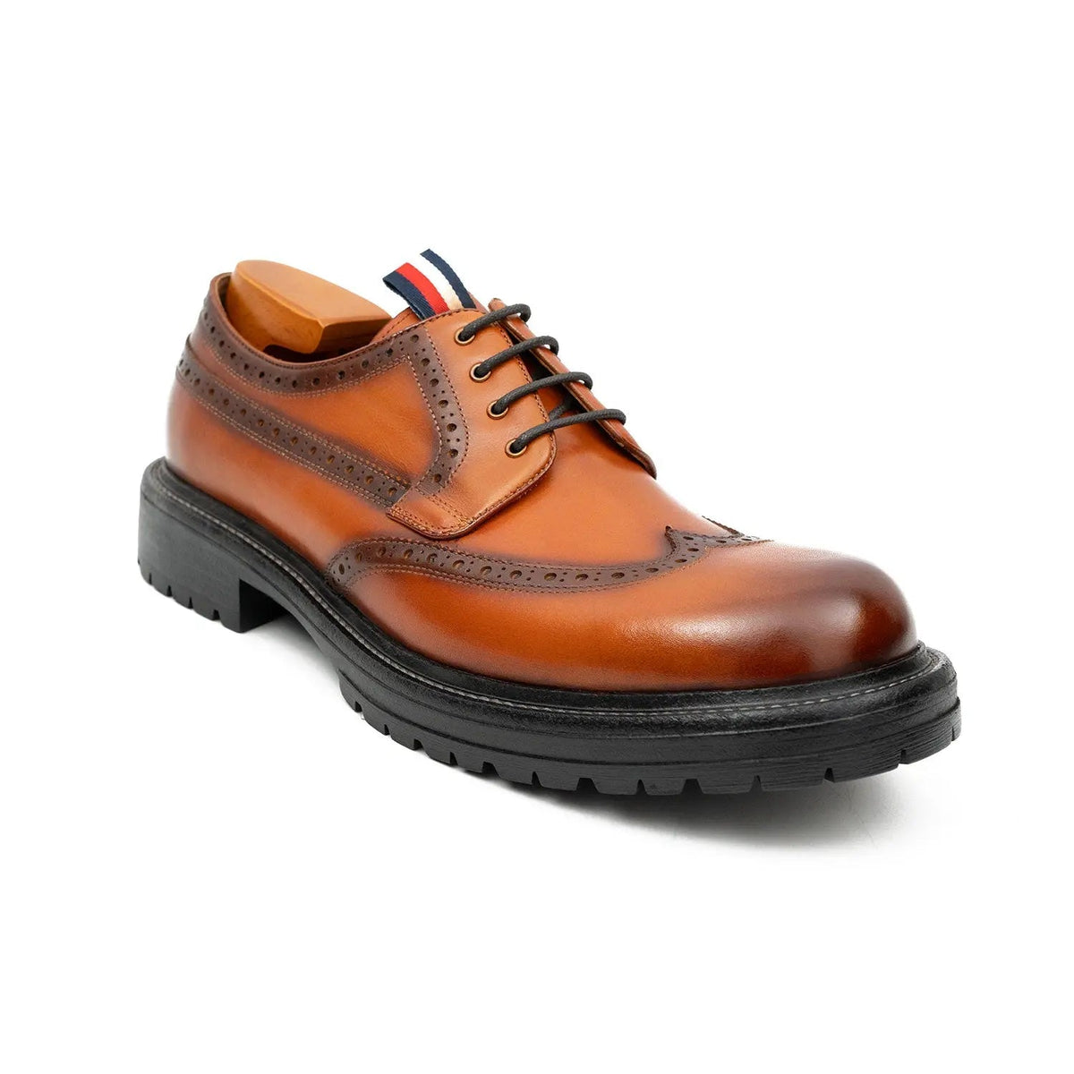 Orange-Brown Wingtip Calf Leather Derby Shoes