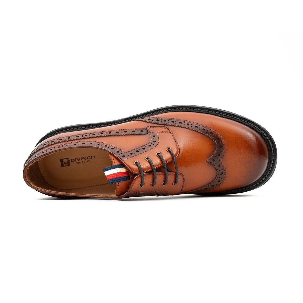 Orange-Brown Wingtip Calf Leather Derby Shoes