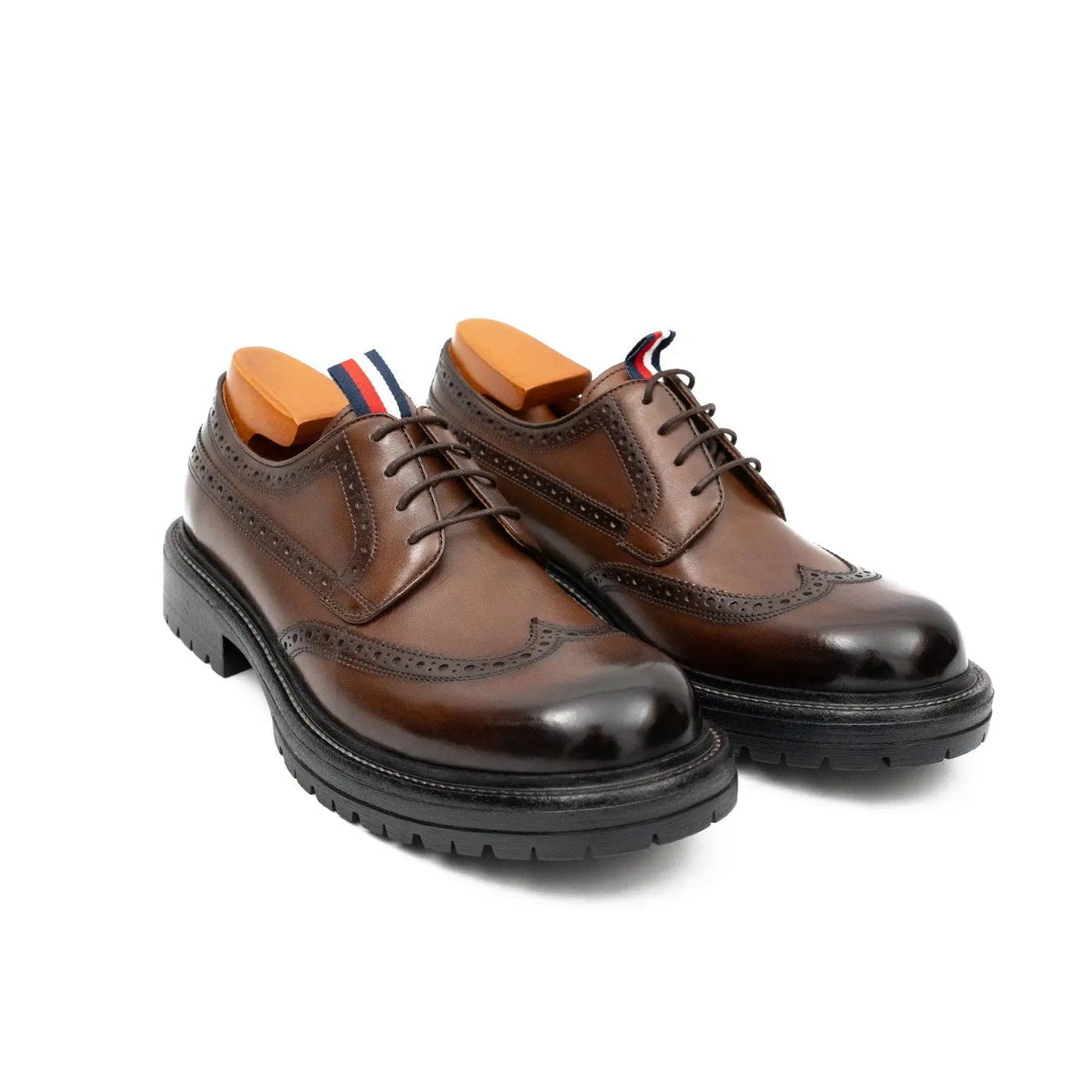 Brown Wingtip Calf Leather Derby Shoes