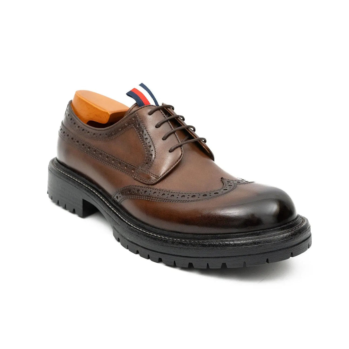 Brown Wingtip Calf Leather Derby Shoes