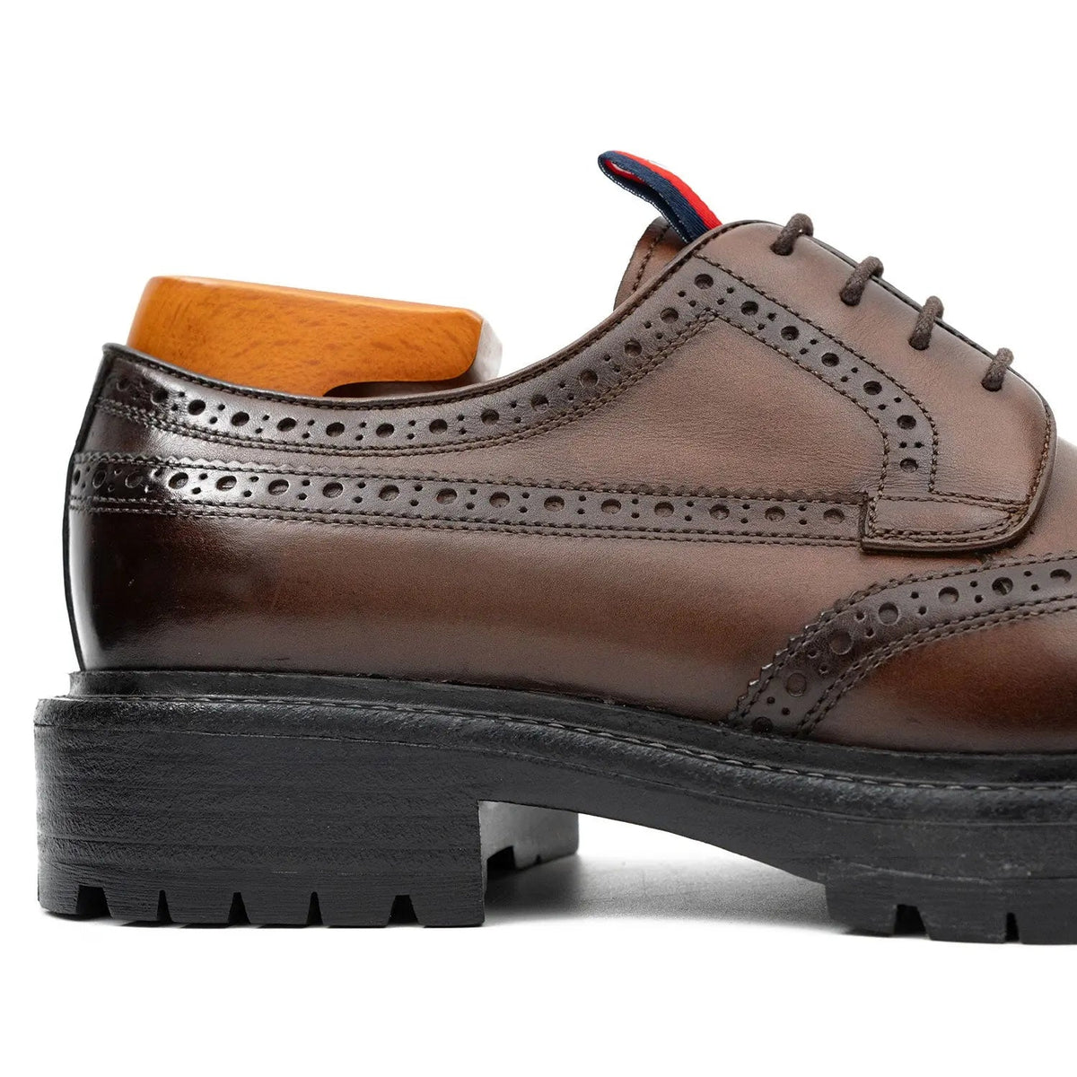 Brown Wingtip Calf Leather Derby Shoes