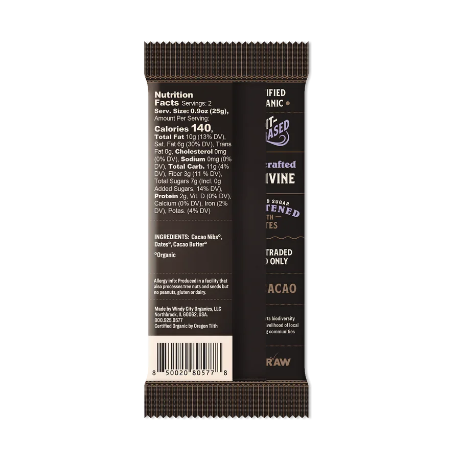 Premium Date Sweetened Dark Chocolate Bar - 65% Cacao