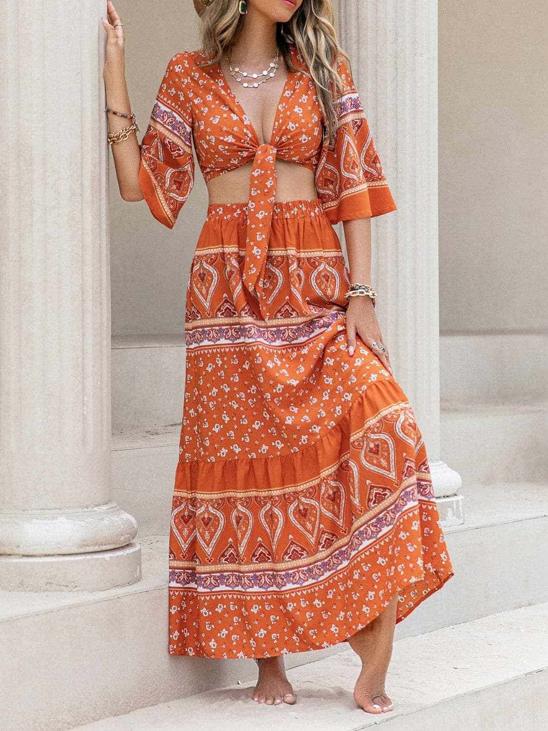 Accessories Trendsi Printed plunge top and skirt set