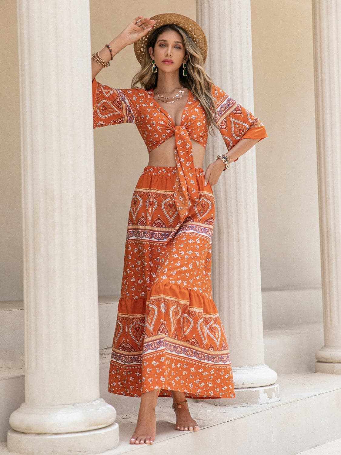 Accessories Trendsi Printed plunge top and skirt set