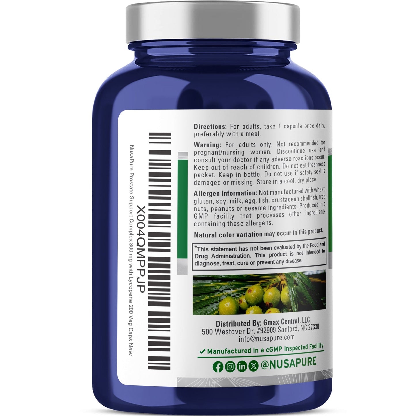 NusaPure Prostate Support 20:1 Extract, 300 mg 200 Veg Caps Dietary Supplement Vegan, Non-GMO