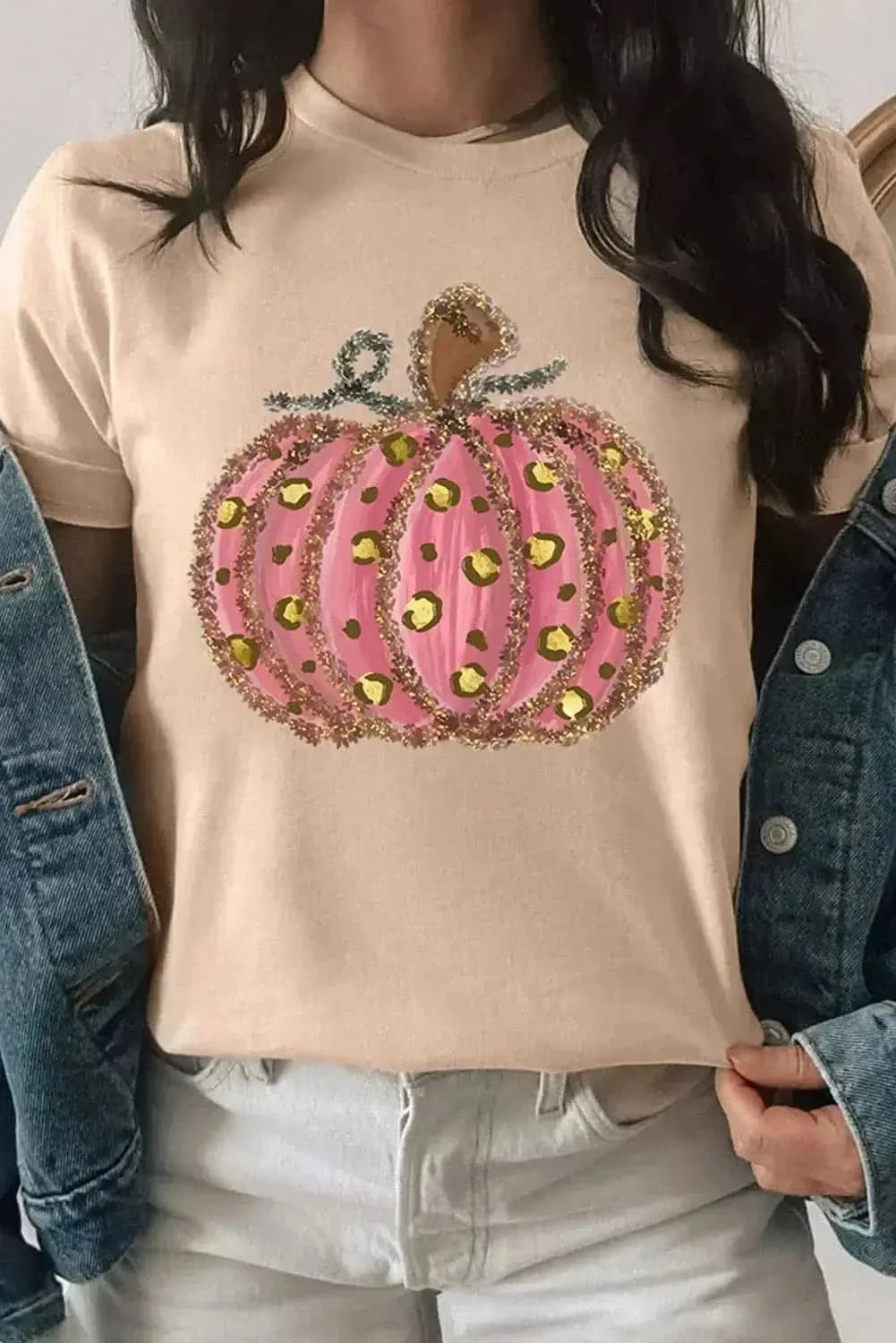 Trendsi Pumpkin Graphic T-Shirt Round Neck Relaxed Fit