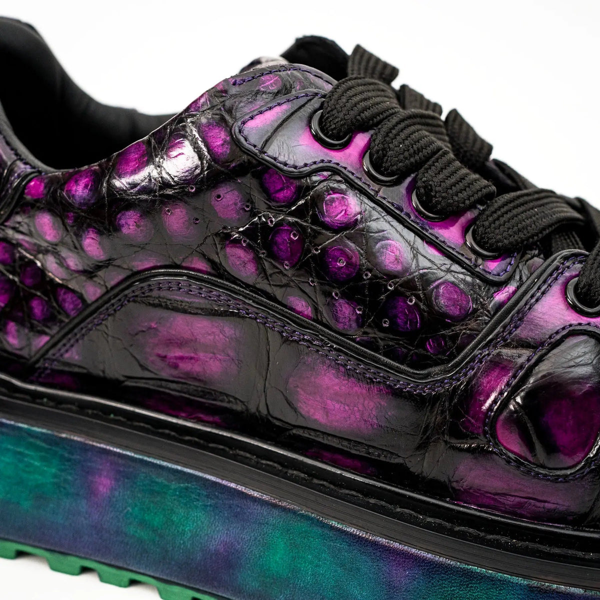 Purple Apron-Toe Crocodile Leather Sneakers