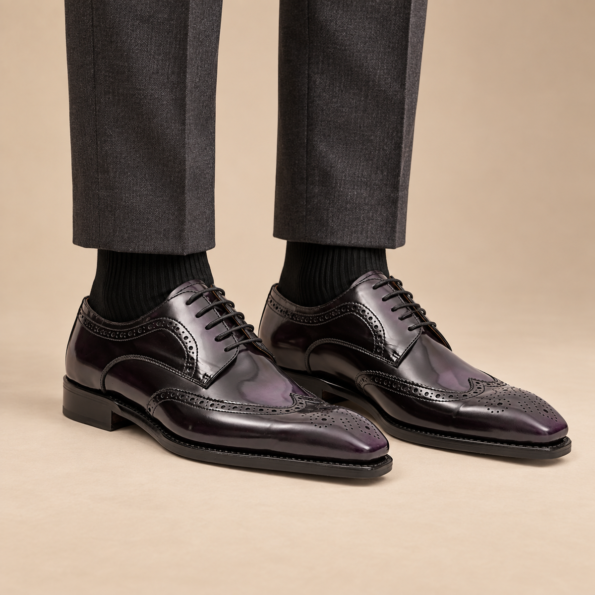 Purple Wingtip Calf Leather Derby Shoes