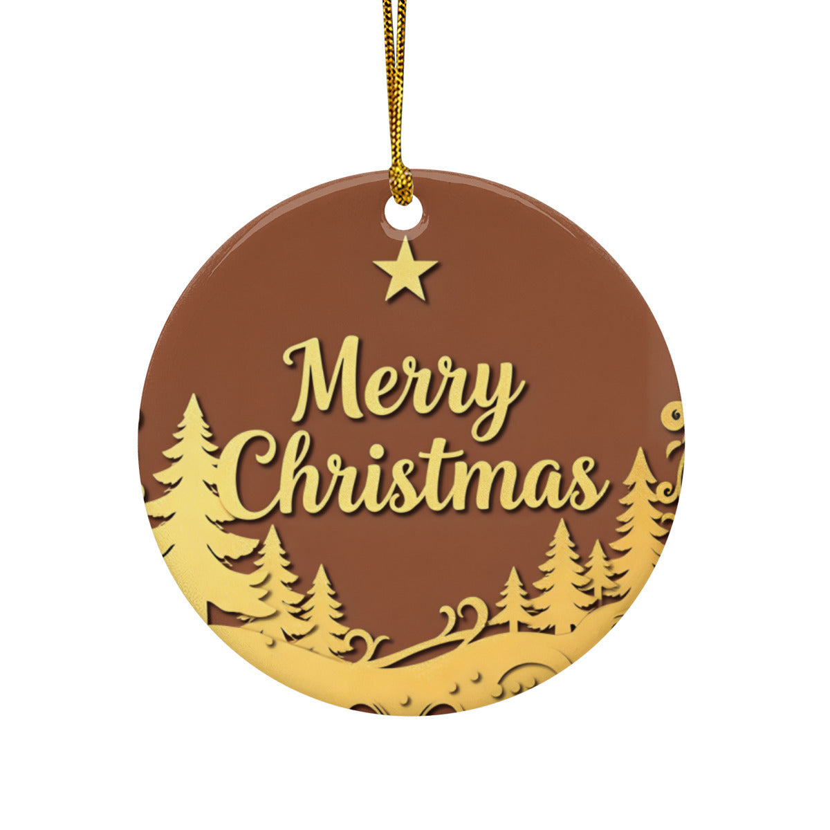 Golden Merry Christmas Ceramic Ornament with Gold String