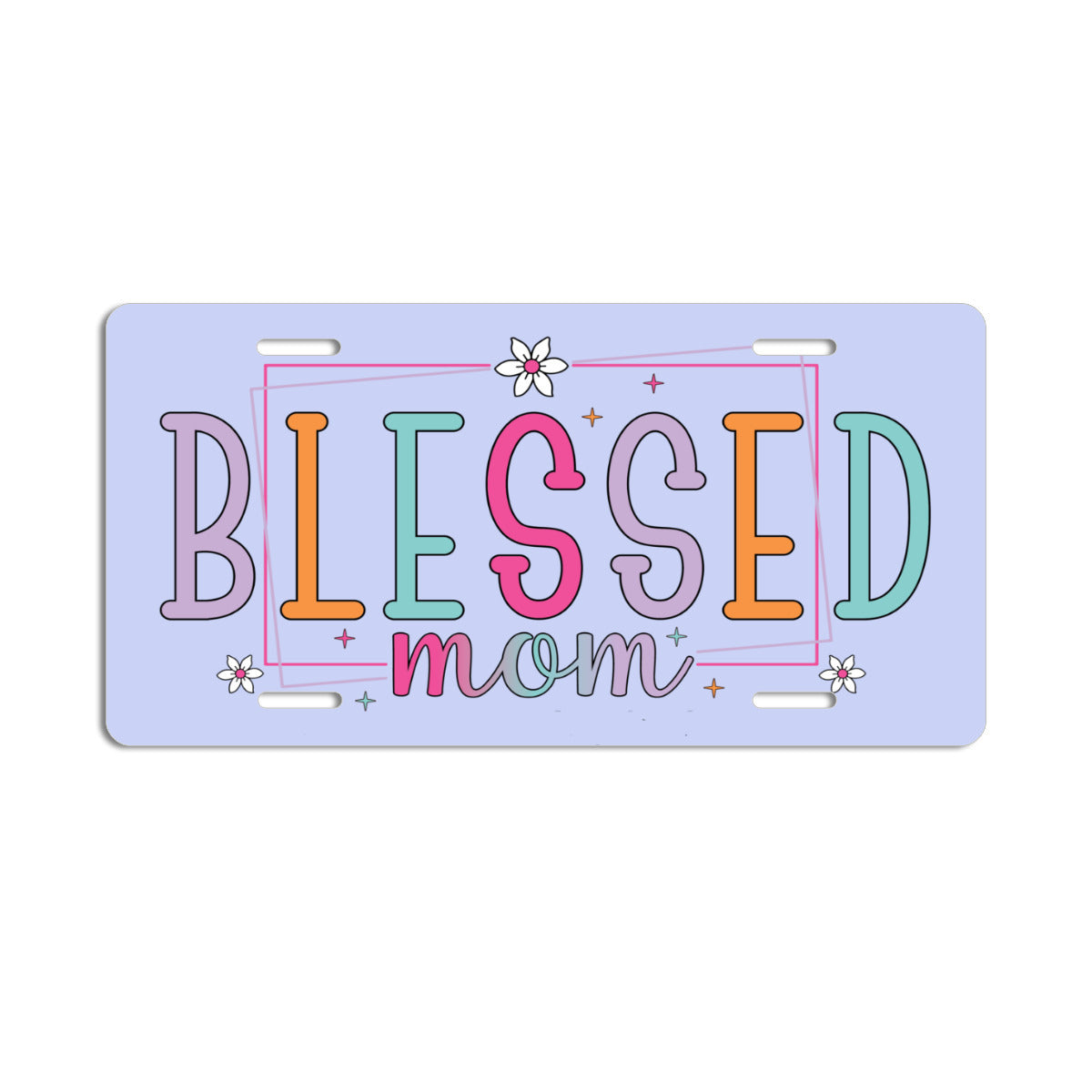 Blessed Mom Blue Aluminum Vanity License Plate Auto Accessory