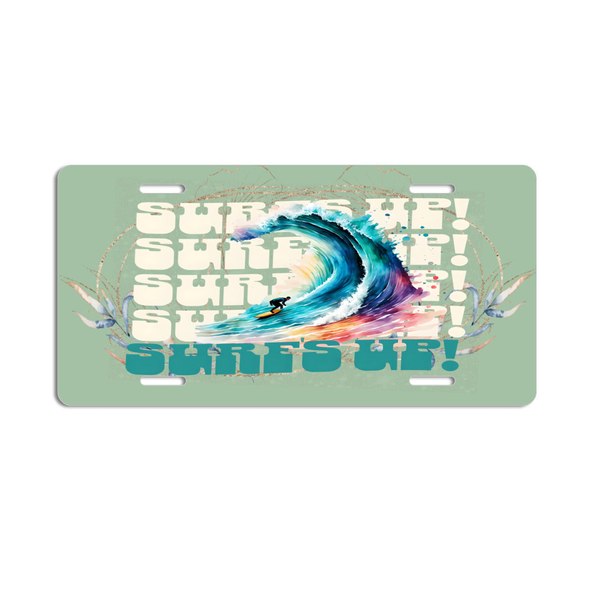 Surf's Up Surfer Dude Aluminum Vanity License Plate Auto Accessory