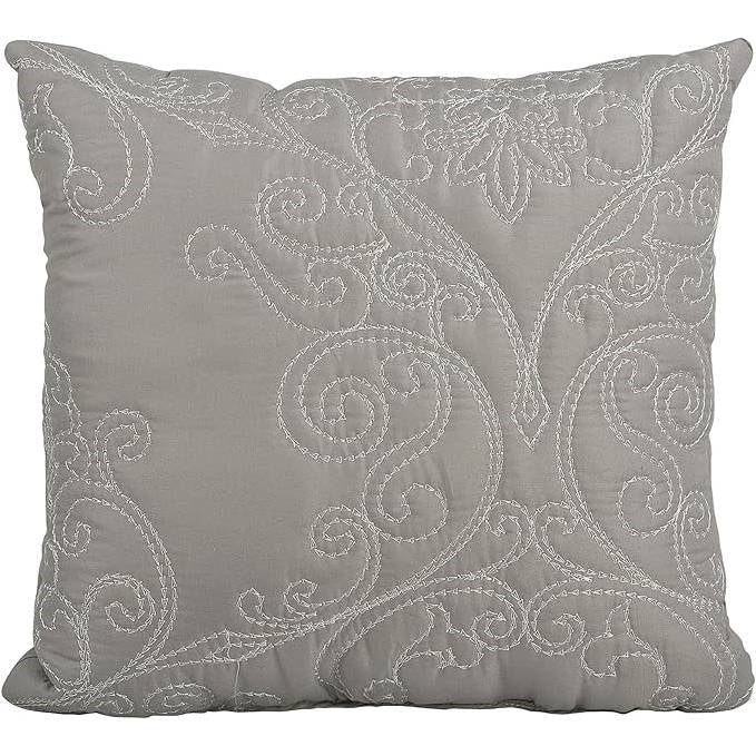 Juego de colcha Queen size de 4 piezas extragrande bordada con damasco gris ceniza
