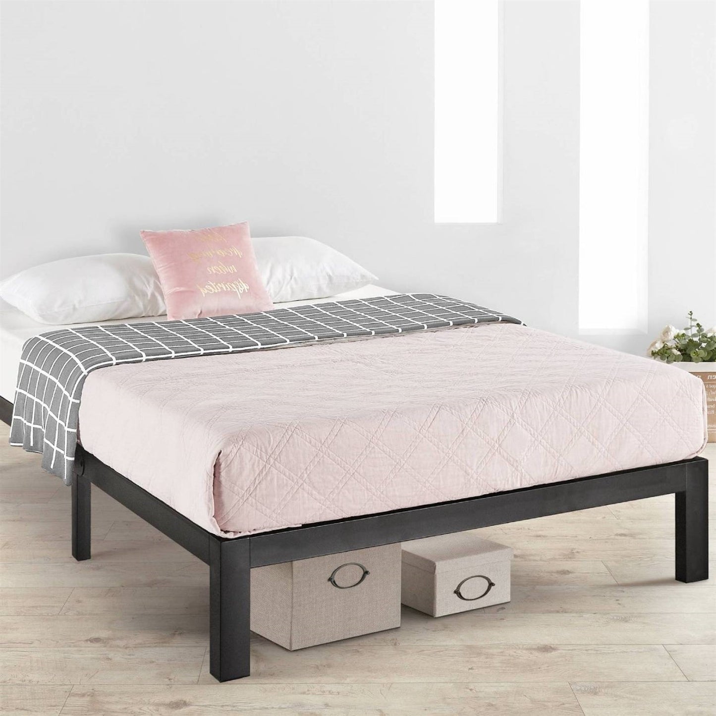 Base de Cama Queen de Metal con Plataforma y Listones de Acero Reforzado de 3.86 Pulgadas de Ancho