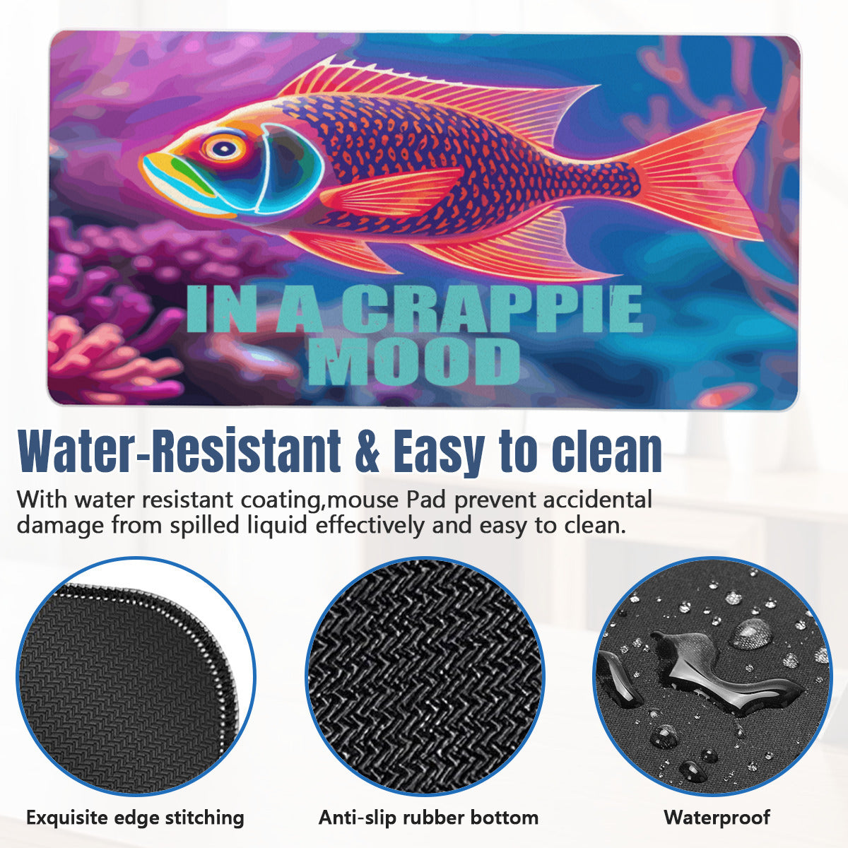 Neon Fish In a Crappie Mood 40" x 20" Mousepad Desk Mat