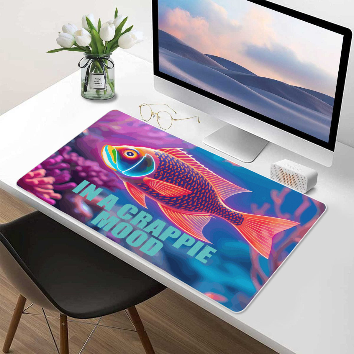 Neon Fish In a Crappie Mood 40" x 20" Mousepad Desk Mat