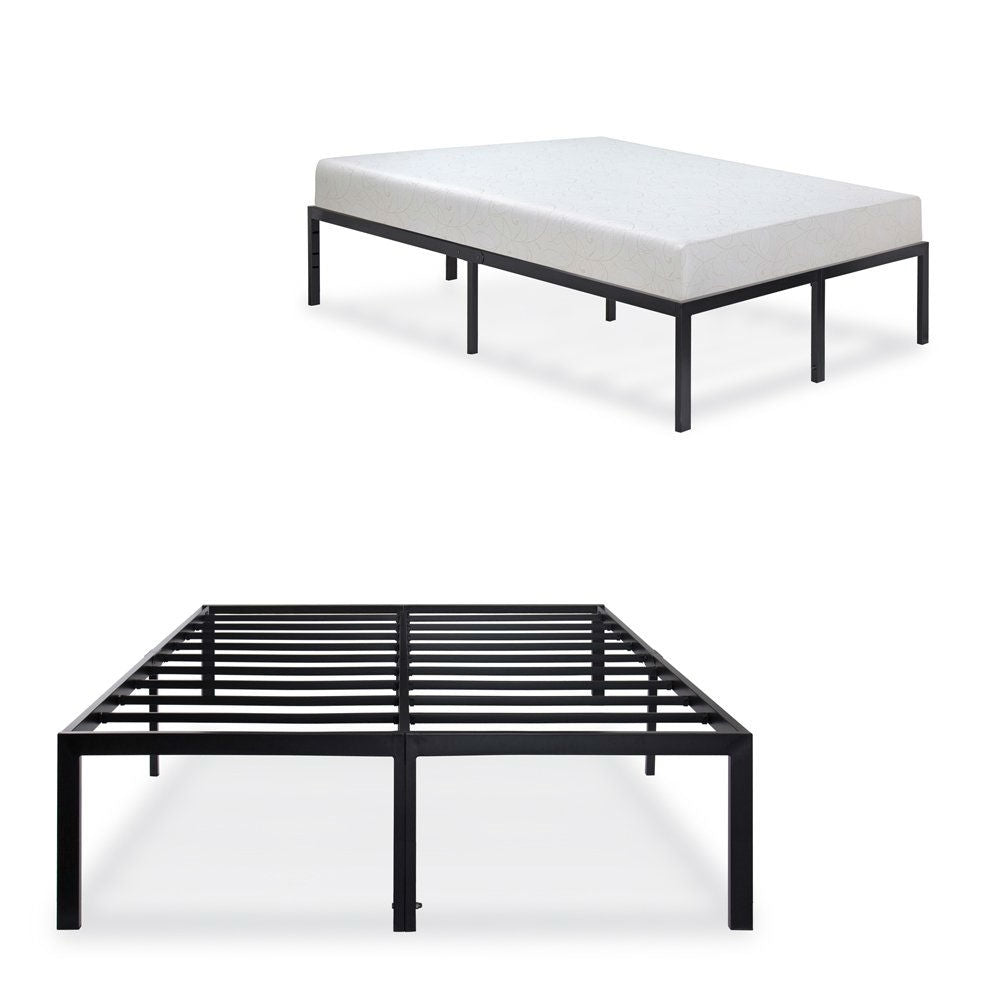 Estructura de cama de plataforma de metal negra moderna y resistente tamaño Queen