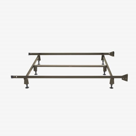 Base de cama de metal de acero tamaño queen con soportes para cabecera atornillables