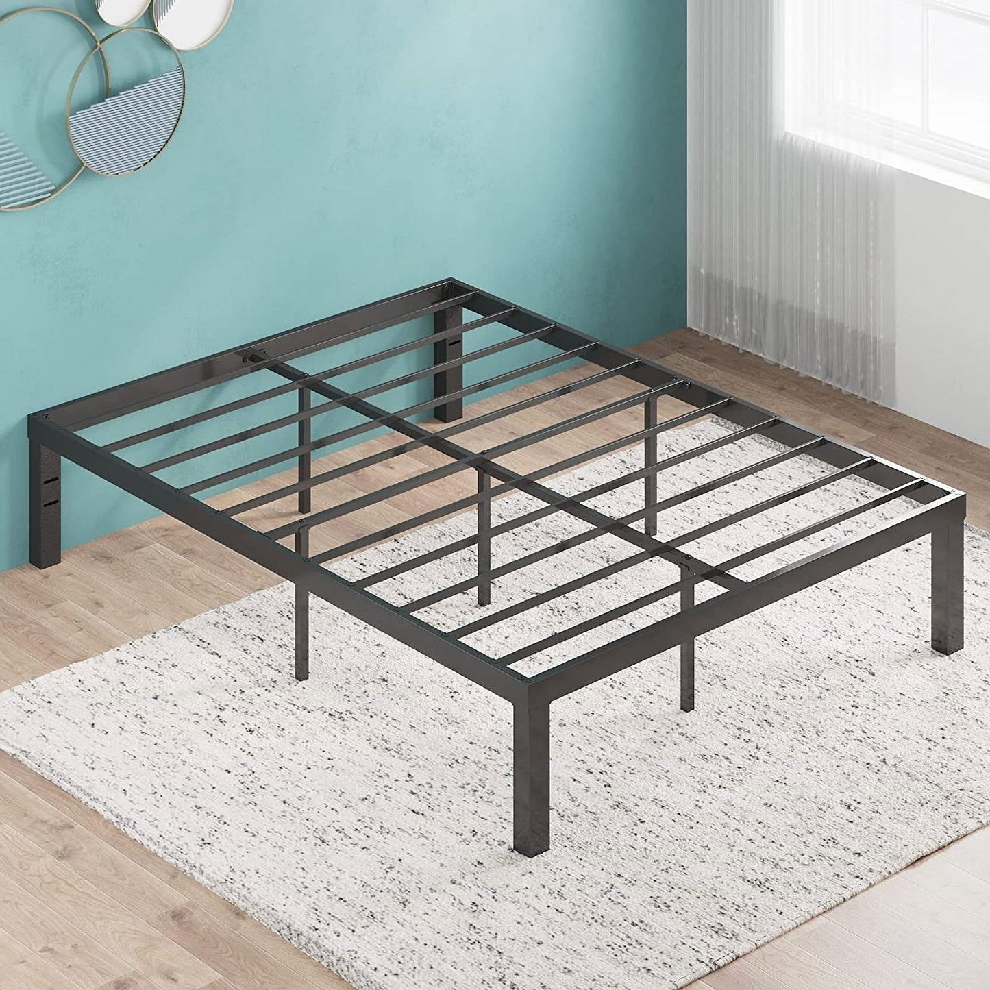 Base de cama Queen moderna de plataforma de acero resistente de 16 pulgadas
