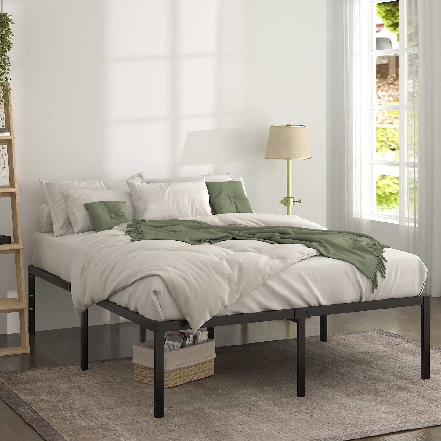 Base de cama tipo plataforma metálica tamaño Queen de 18 pulgadas con espacio de almacenamiento debajo de la cama