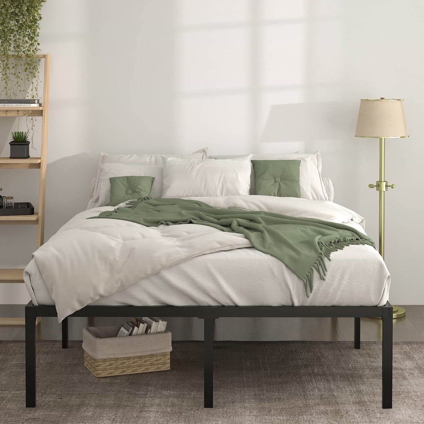 Base de cama tipo plataforma metálica tamaño Queen de 18 pulgadas con espacio de almacenamiento debajo de la cama