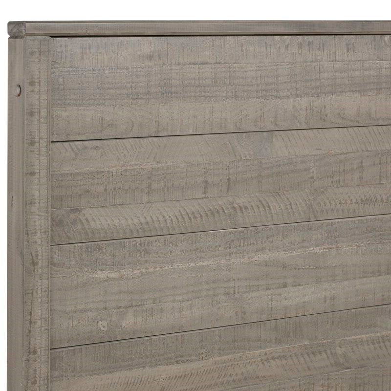 Base de cama de plataforma de madera maciza Queen con cabecero en acabado de madera gris