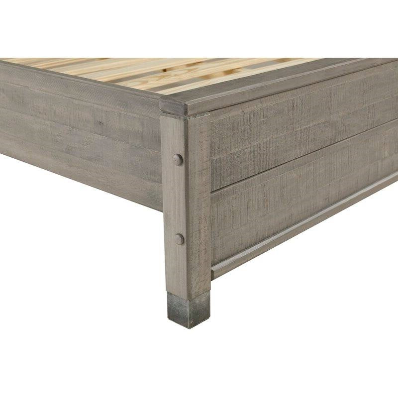 Base de cama de plataforma de madera maciza Queen con cabecero en acabado de madera gris