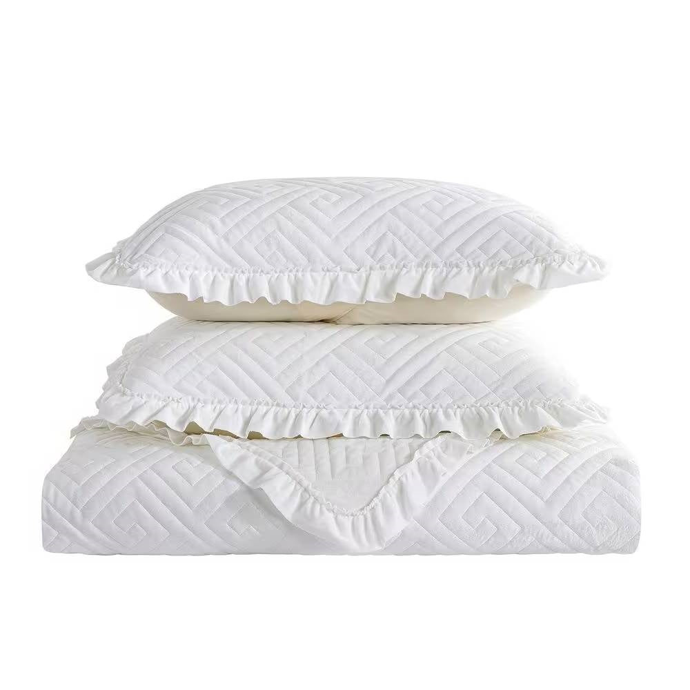 Juego de edredón reversible de 3 piezas de microfibra de poliéster de terciopelo blanco marfil tamaño Queen