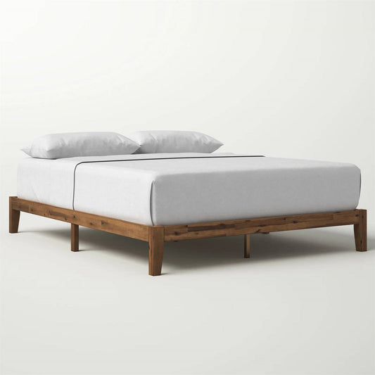 Base de cama con plataforma de madera maciza, estilo moderno y sencillo, tamaño queen, capacidad de peso de 317 kg