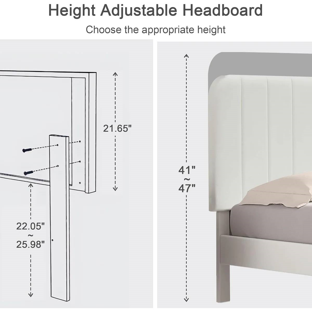 Base de cama tamaño Queen tapizada en blanco con cabecero