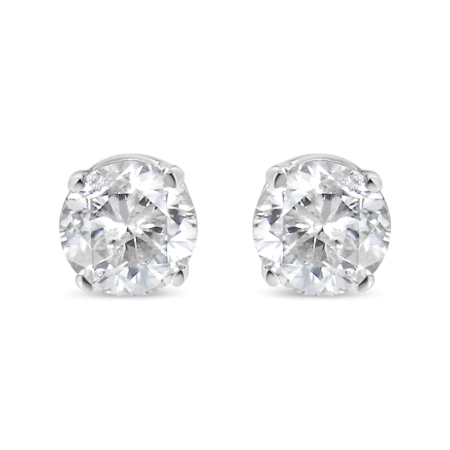 AGS Certified 14K White Gold 1.0 Cttw 4-Prong Set Brilliant Round-Cut Solitaire Diamond Push Back Stud Earrings (E-F Color, SI2-I1 Clarity)