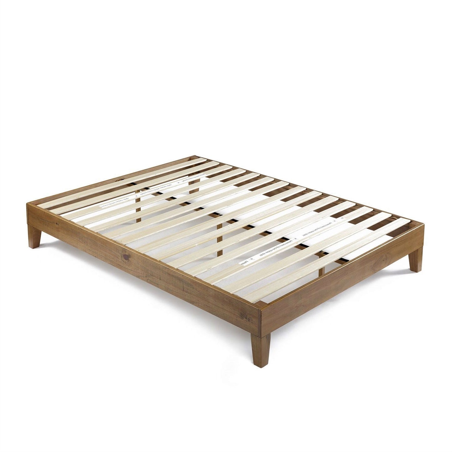 Base de cama moderna tipo plataforma tamaño queen de madera maciza con acabado de pino rústico