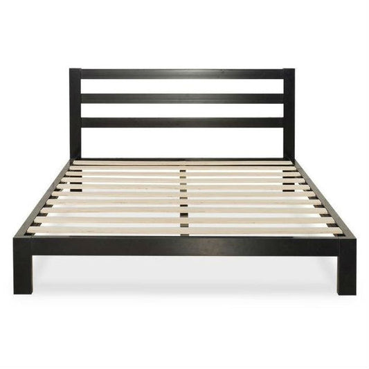 Base de cama Queen de metal resistente con cabecera y listones de madera