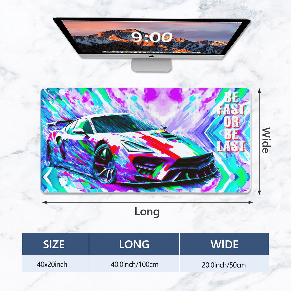 Be Fast Or Be Last Sports Car 40" x 20" Mousepad Desk Mat