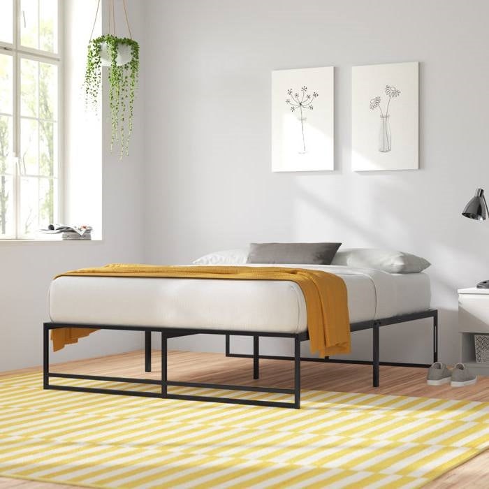 Base de cama de plataforma Queen Size de metal negro con espacio de almacenamiento debajo de la cama