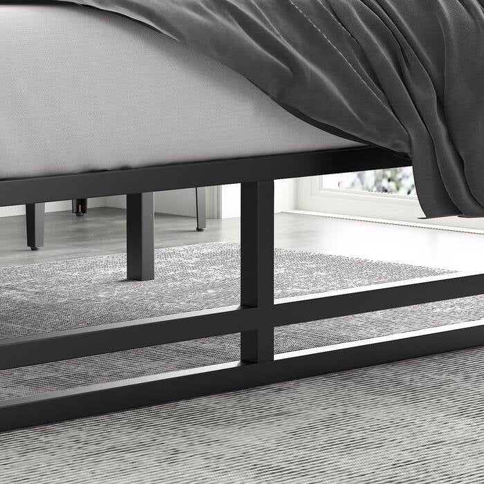Base de cama de plataforma Queen Size de metal negro con espacio de almacenamiento debajo de la cama