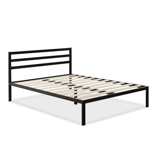 Base de cama de plataforma metálica tamaño Queen con cabecero y listones de madera