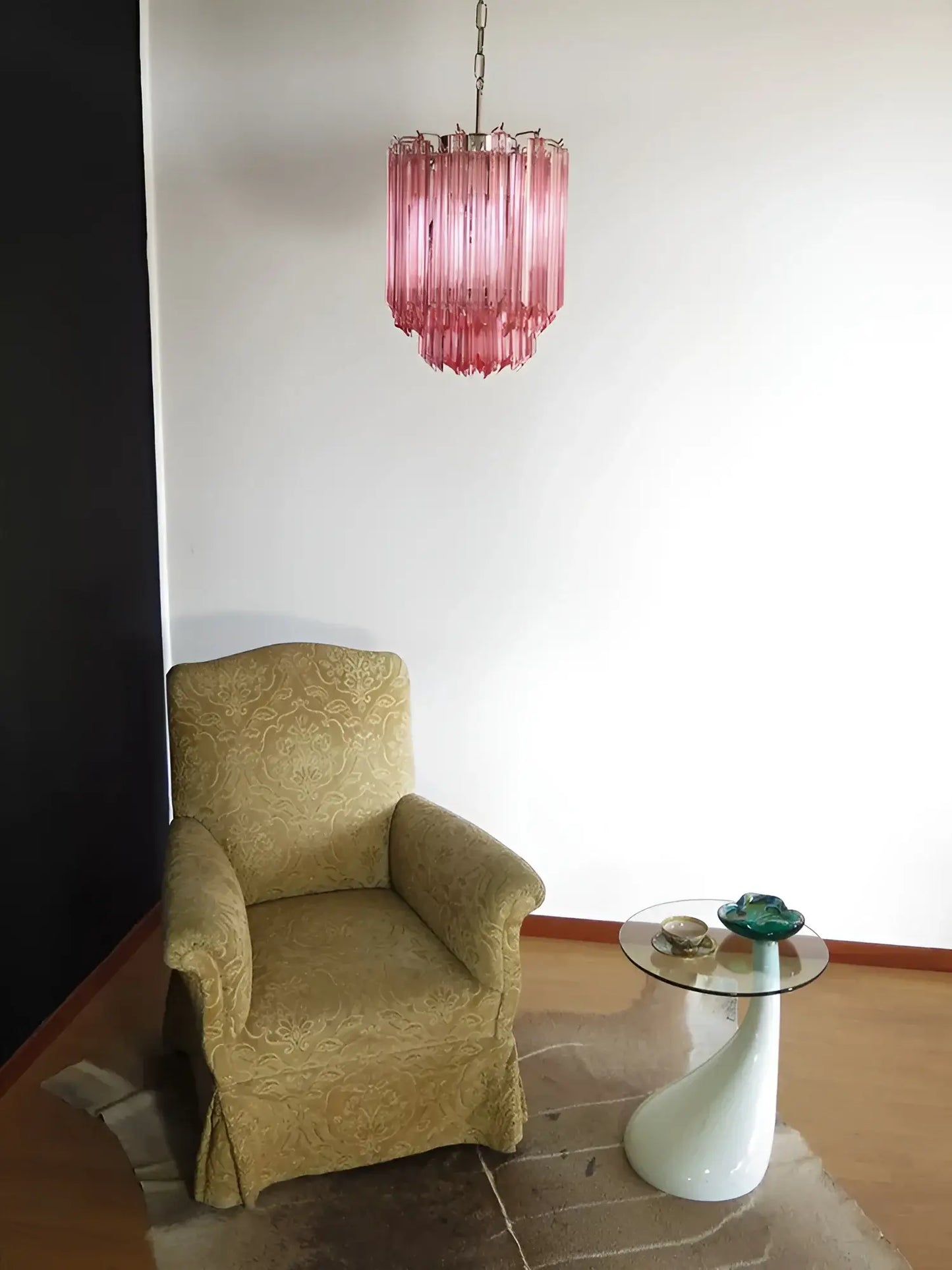 Lámpara de araña rosa Murano Prisms Quadriedri