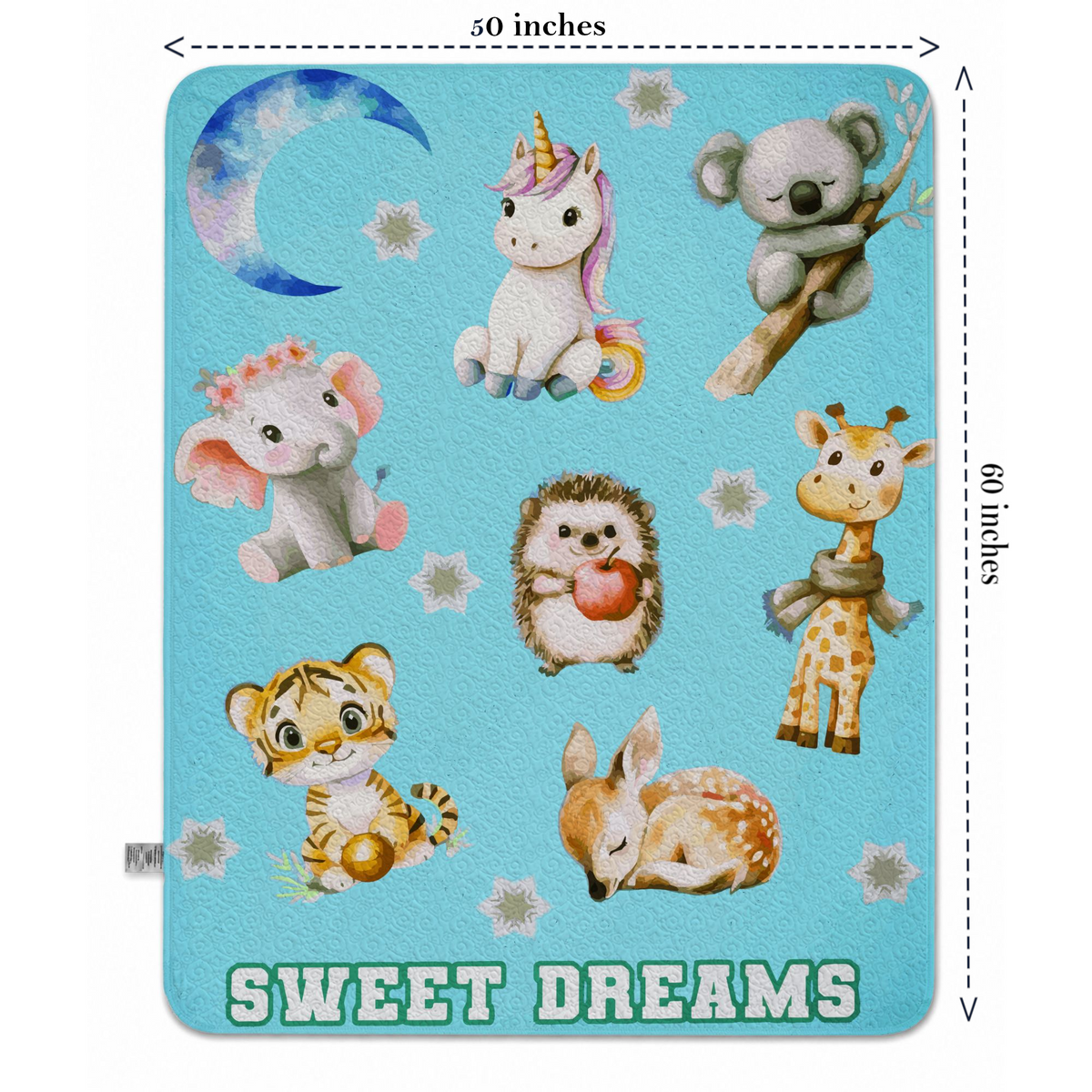 Sweet Dreams Cute Baby Animals Quilted Blanket - 50" x 60"