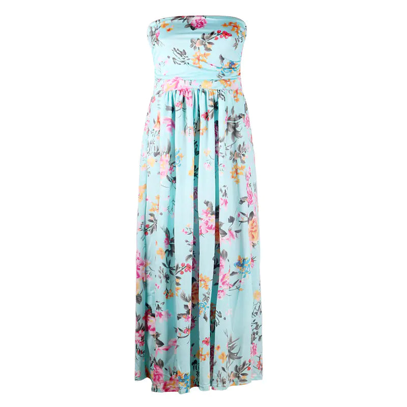 Vestido largo sin tirantes estampado de moda para mujer