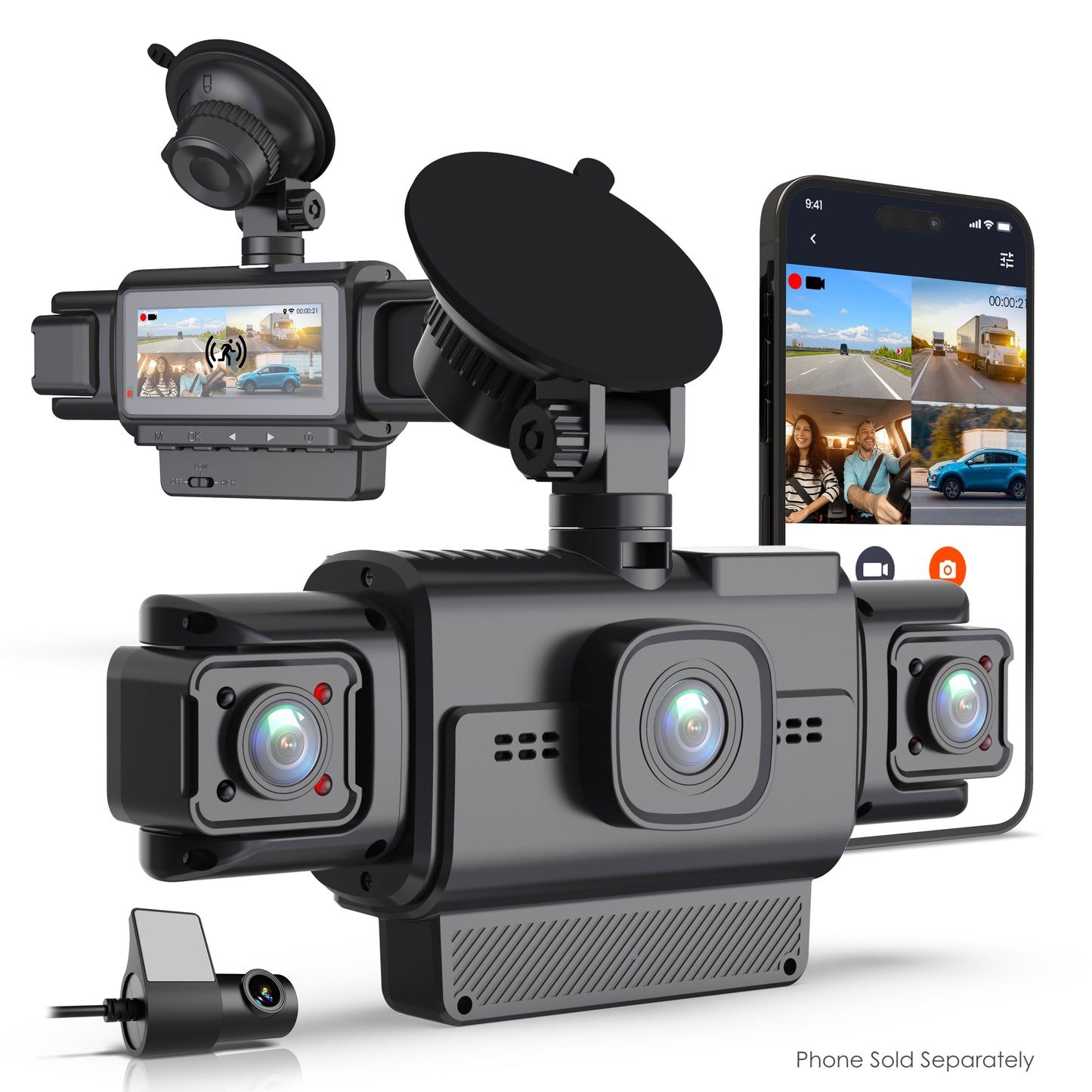 Cámara de salpicadero de 4 canales Rexing R4-RD con 1080p en todos los ángulos, monitor de estacionamiento de 360° incorporado, Wi-Fi, GPS y visión nocturna IR