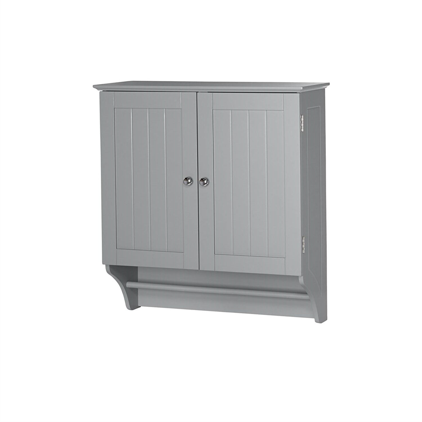 Gabinete de pared gris de 2 puertas para baño con toallero