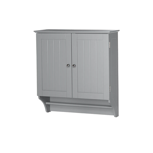 Gabinete de pared gris de 2 puertas para baño con toallero