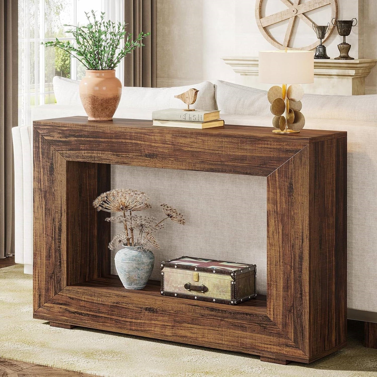 Mesa Consola de Entrada de 47 Pulgadas de Estilo Moderno Rústico en Acabado de Madera Marrón Rústica