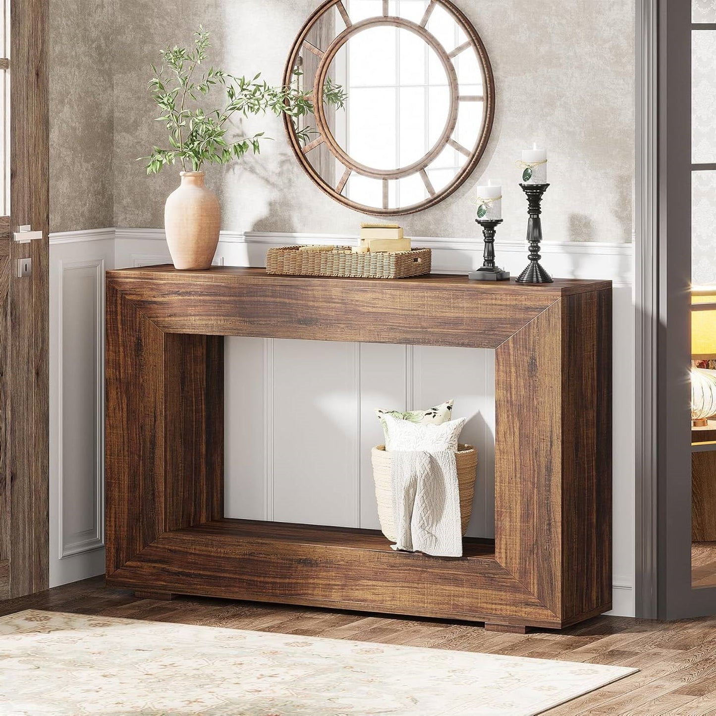 Mesa Consola de Entrada de 47 Pulgadas de Estilo Moderno Rústico en Acabado de Madera Marrón Rústica