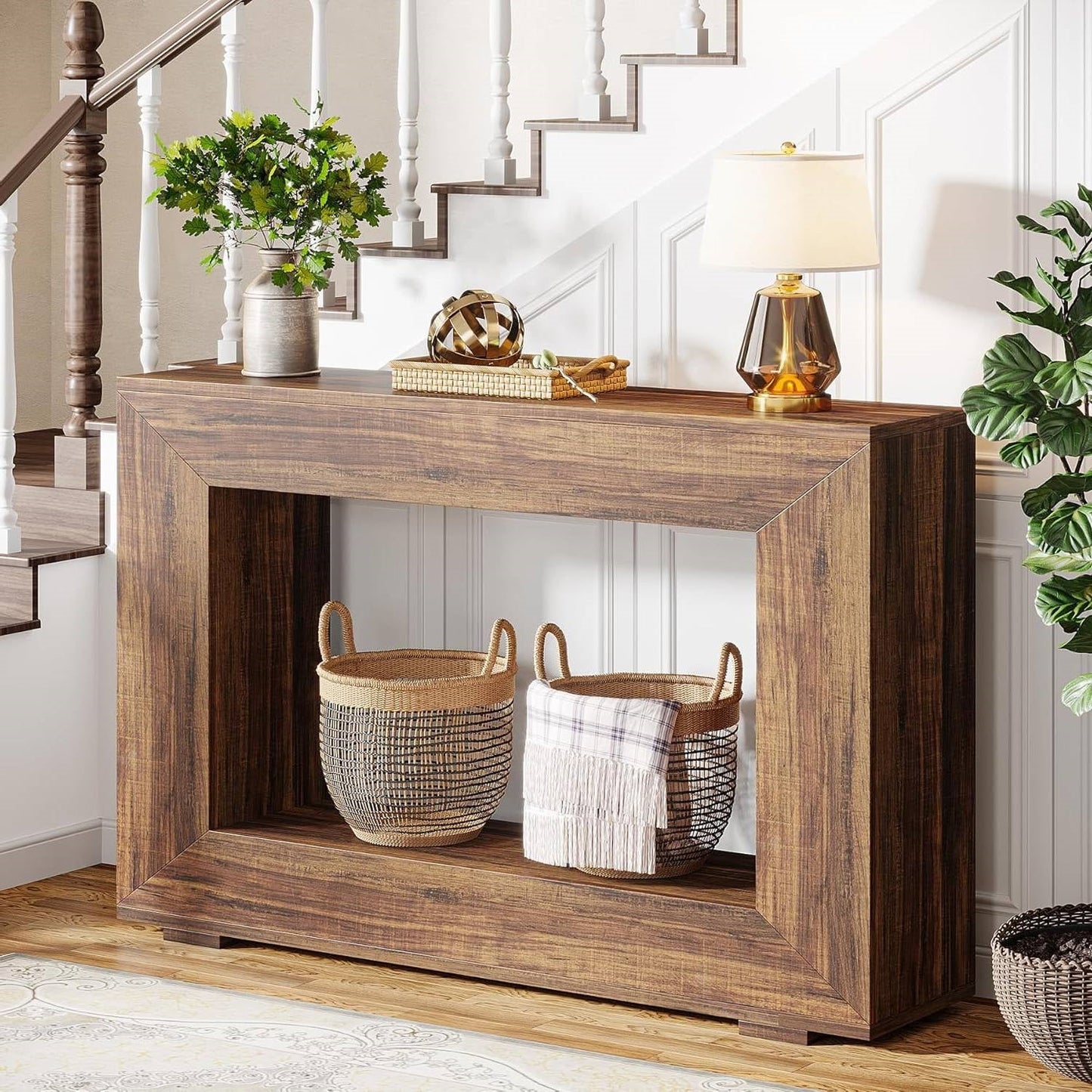 Mesa Consola de Entrada de 47 Pulgadas de Estilo Moderno Rústico en Acabado de Madera Marrón Rústica