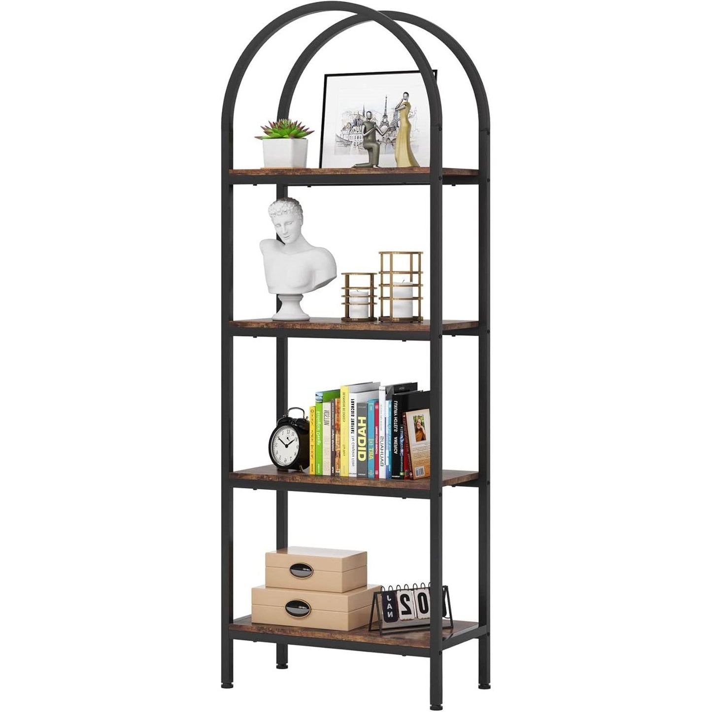 Estantería moderna de metal y madera industrial con 4 estantes de almacenamiento