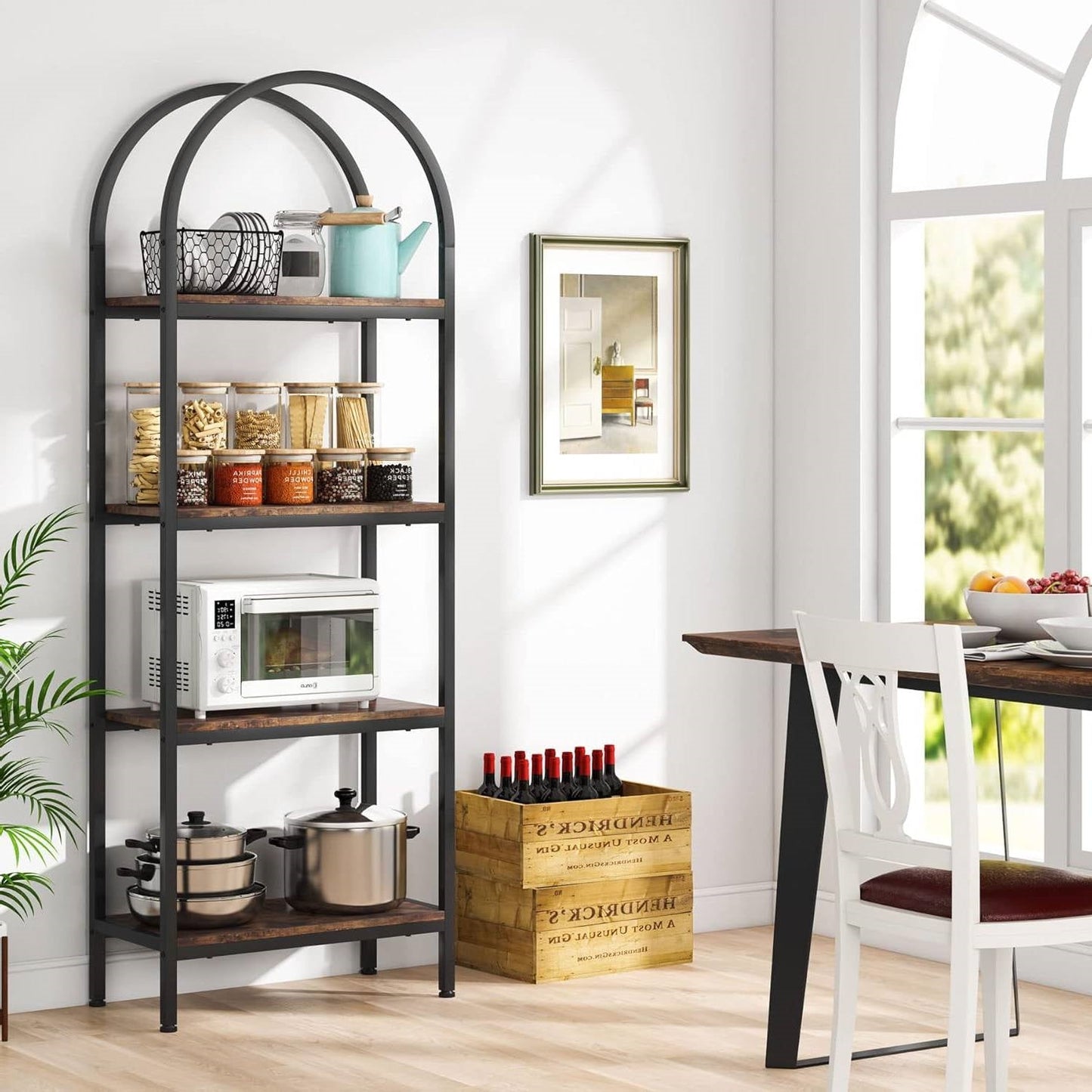 Estantería moderna de metal y madera industrial con 4 estantes de almacenamiento