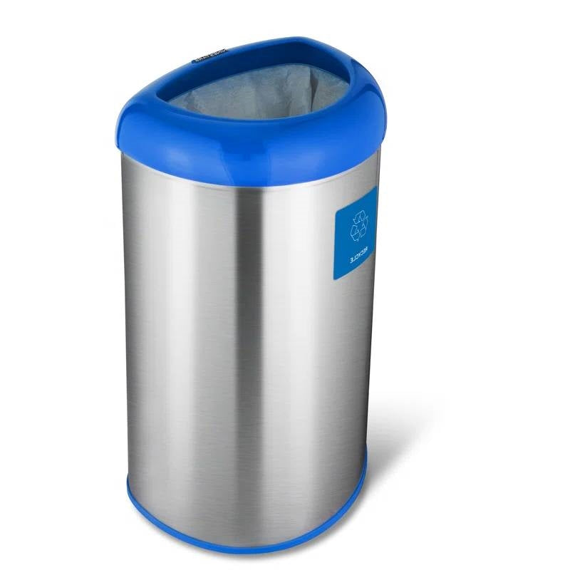 Cubo de basura de acero inoxidable de 13 galones con tapa superior abierta azul